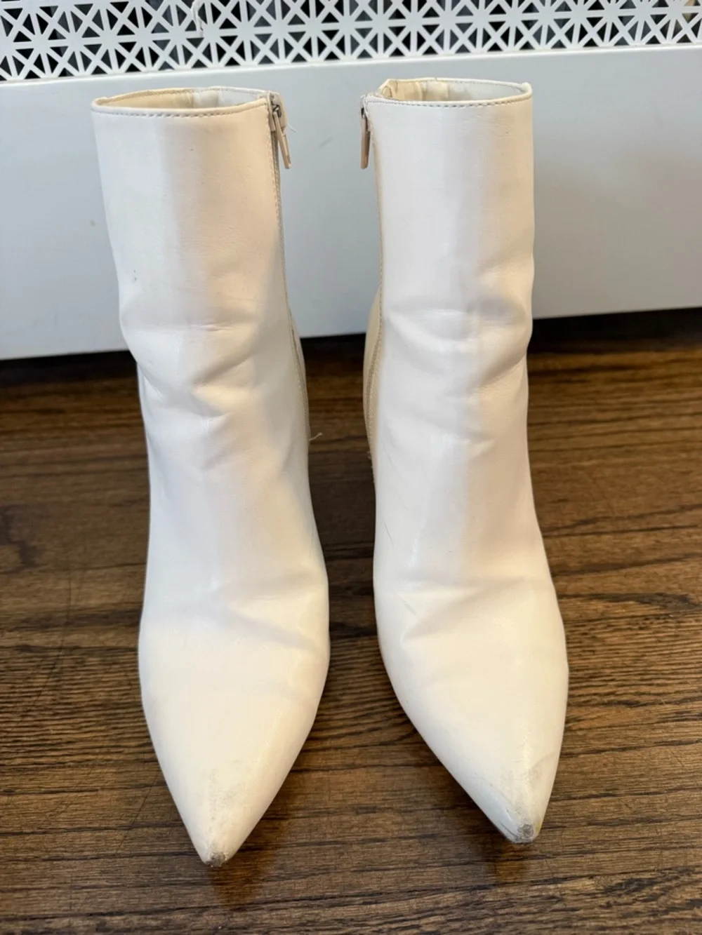 Madden Girl Cream Pointed-Toe Block Heel Ankle Boots - Picture 2 of 2